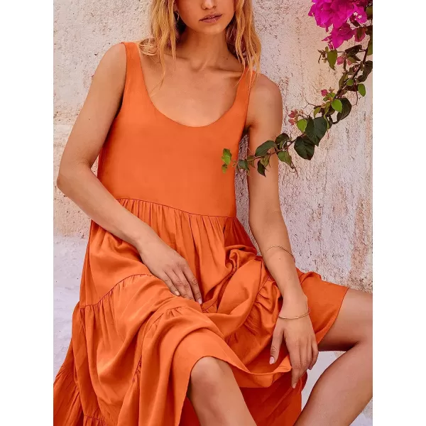 imageANRABESS Womens Summer Sleevelesss Scoop Neck Sundress Loose Casual Pleated Swing Flowy Beach Tank Midi Dress with PocketsOrange