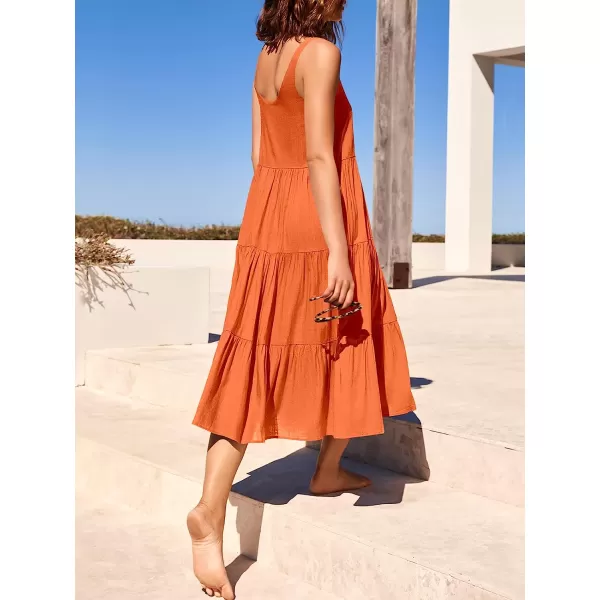 imageANRABESS Womens Summer Sleevelesss Scoop Neck Sundress Loose Casual Pleated Swing Flowy Beach Tank Midi Dress with PocketsOrange