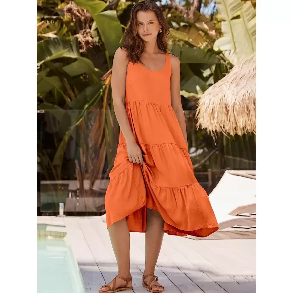 imageANRABESS Womens Summer Sleevelesss Scoop Neck Sundress Loose Casual Pleated Swing Flowy Beach Tank Midi Dress with PocketsOrange