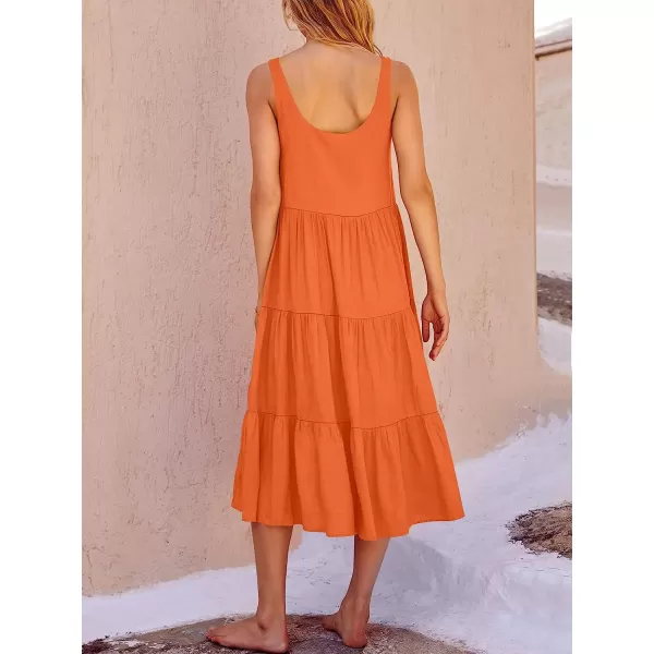 imageANRABESS Womens Summer Sleevelesss Scoop Neck Sundress Loose Casual Pleated Swing Flowy Beach Tank Midi Dress with PocketsOrange