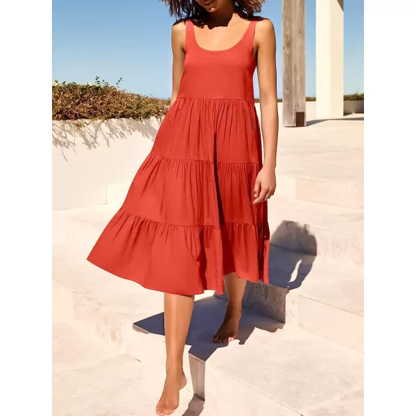 imageANRABESS Womens Summer Sleevelesss Scoop Neck Sundress Loose Casual Pleated Swing Flowy Beach Tank Midi Dress with PocketsRed