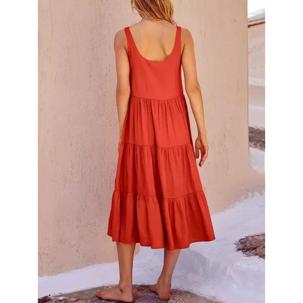imageANRABESS Womens Summer Sleevelesss Scoop Neck Sundress Loose Casual Pleated Swing Flowy Beach Tank Midi Dress with PocketsRed