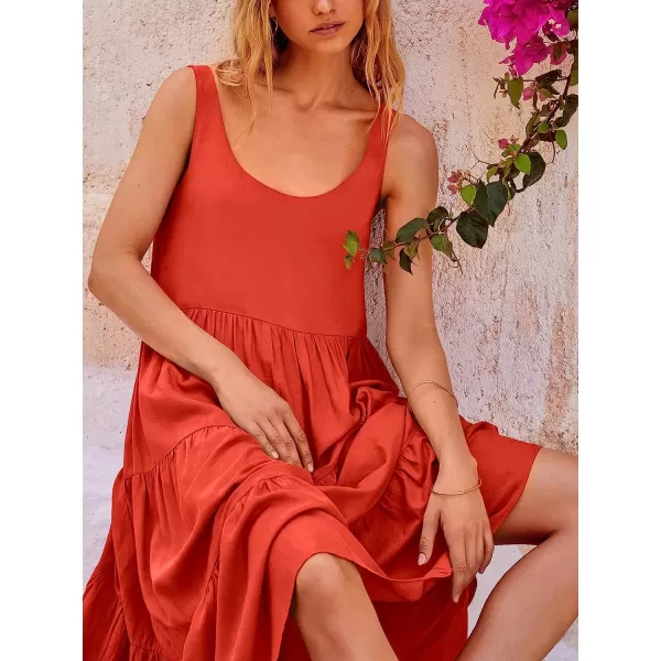 imageANRABESS Womens Summer Sleevelesss Scoop Neck Sundress Loose Casual Pleated Swing Flowy Beach Tank Midi Dress with PocketsRed