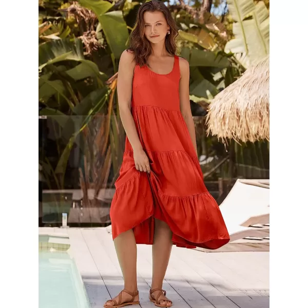imageANRABESS Womens Summer Sleevelesss Scoop Neck Sundress Loose Casual Pleated Swing Flowy Beach Tank Midi Dress with PocketsRed
