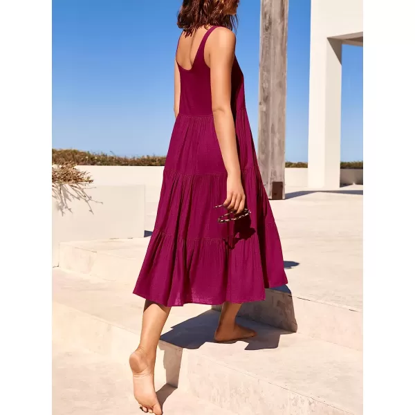 imageANRABESS Womens Summer Sleevelesss Scoop Neck Sundress Loose Casual Pleated Swing Flowy Beach Tank Midi Dress with PocketsRose