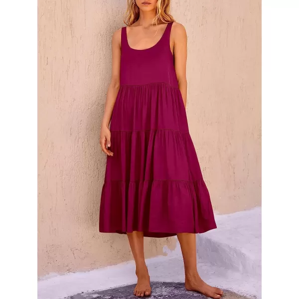 imageANRABESS Womens Summer Sleevelesss Scoop Neck Sundress Loose Casual Pleated Swing Flowy Beach Tank Midi Dress with PocketsRose