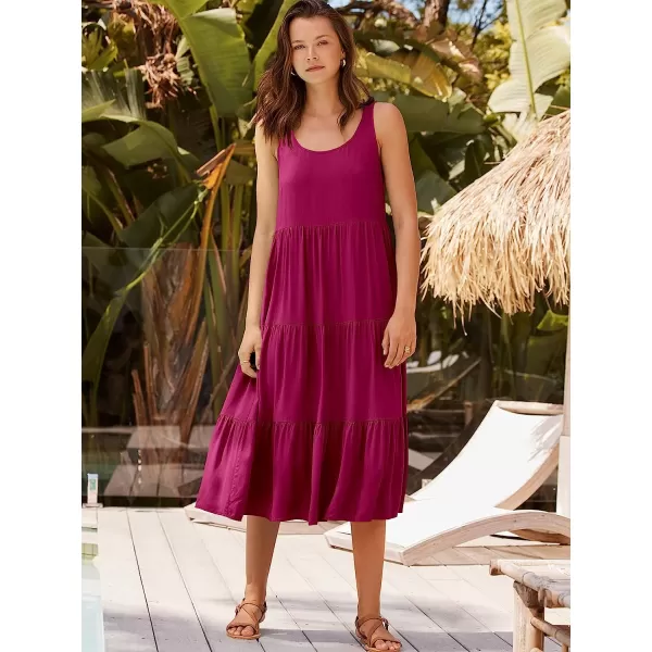 imageANRABESS Womens Summer Sleevelesss Scoop Neck Sundress Loose Casual Pleated Swing Flowy Beach Tank Midi Dress with PocketsRose