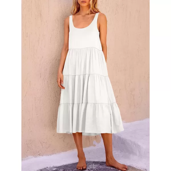 imageANRABESS Womens Summer Sleevelesss Scoop Neck Sundress Loose Casual Pleated Swing Flowy Beach Tank Midi Dress with PocketsWhite