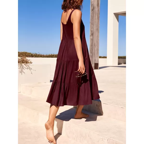 imageANRABESS Womens Summer Sleevelesss Scoop Neck Sundress Loose Casual Pleated Swing Flowy Beach Tank Midi Dress with PocketsWine Red