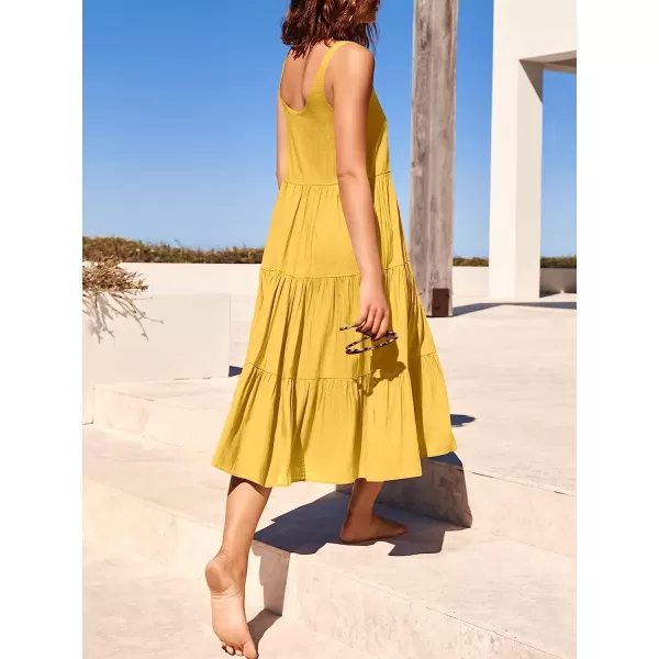 imageANRABESS Womens Summer Sleevelesss Scoop Neck Sundress Loose Casual Pleated Swing Flowy Beach Tank Midi Dress with PocketsYellow