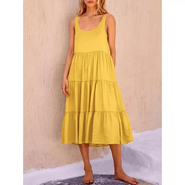 imageANRABESS Womens Summer Sleevelesss Scoop Neck Sundress Loose Casual Pleated Swing Flowy Beach Tank Midi Dress with PocketsYellow
