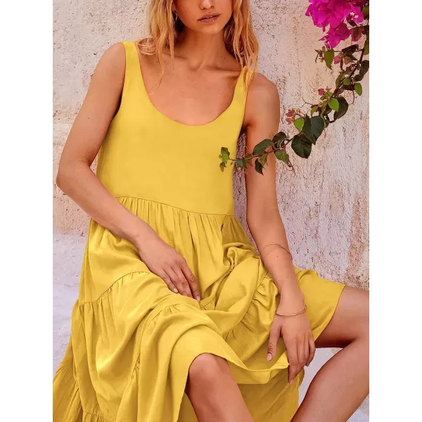 imageANRABESS Womens Summer Sleevelesss Scoop Neck Sundress Loose Casual Pleated Swing Flowy Beach Tank Midi Dress with PocketsYellow