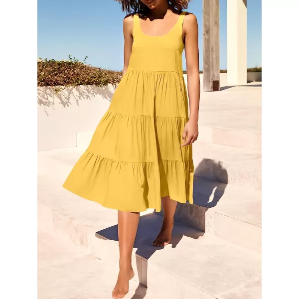 imageANRABESS Womens Summer Sleevelesss Scoop Neck Sundress Loose Casual Pleated Swing Flowy Beach Tank Midi Dress with PocketsYellow
