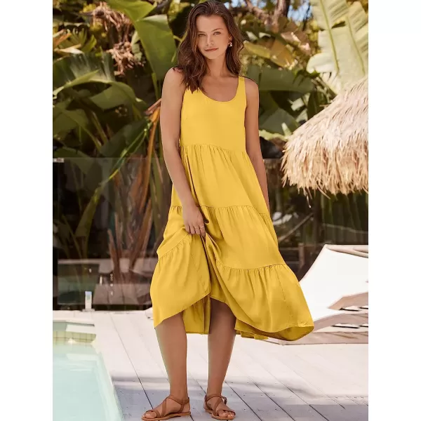 imageANRABESS Womens Summer Sleevelesss Scoop Neck Sundress Loose Casual Pleated Swing Flowy Beach Tank Midi Dress with PocketsYellow