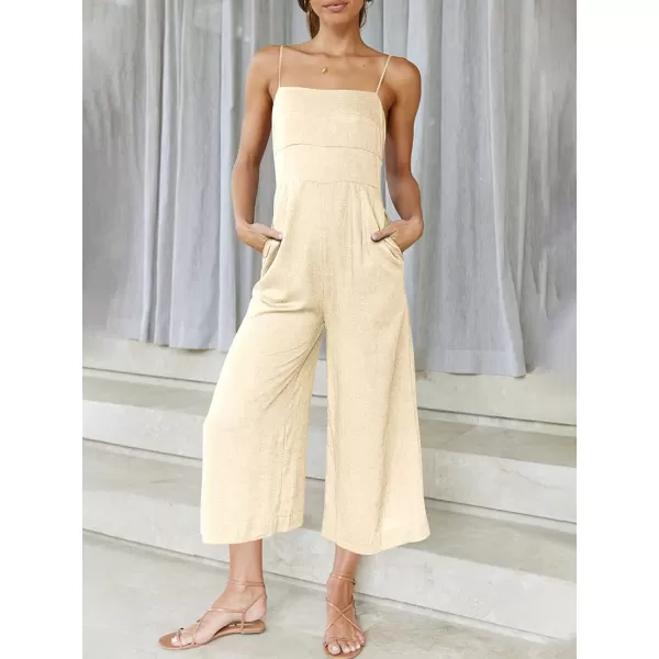 imageANRABESS Womens Summer Spaghetti Strap Tie Back Sleeveless Dressy High Waist Wide Leg Jumpsuit Rompers PocketsAlmond