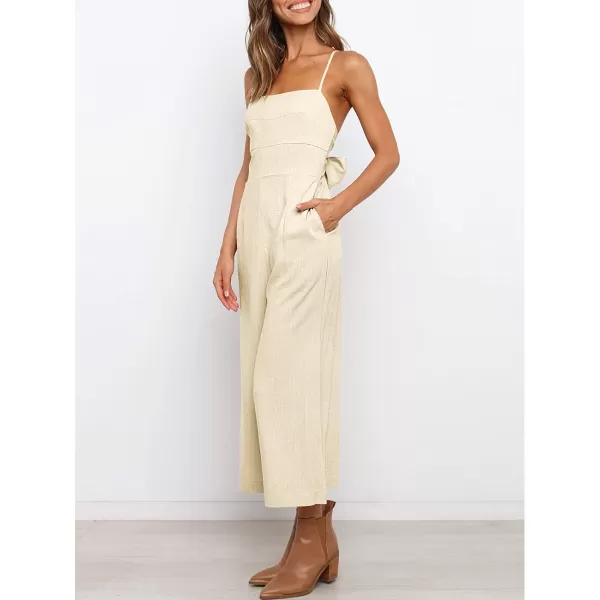 imageANRABESS Womens Summer Spaghetti Strap Tie Back Sleeveless Dressy High Waist Wide Leg Jumpsuit Rompers PocketsAlmond