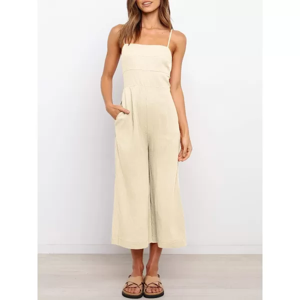 imageANRABESS Womens Summer Spaghetti Strap Tie Back Sleeveless Dressy High Waist Wide Leg Jumpsuit Rompers PocketsAlmond