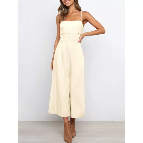 imageANRABESS Womens Summer Spaghetti Strap Tie Back Sleeveless Dressy High Waist Wide Leg Jumpsuit Rompers PocketsAlmond