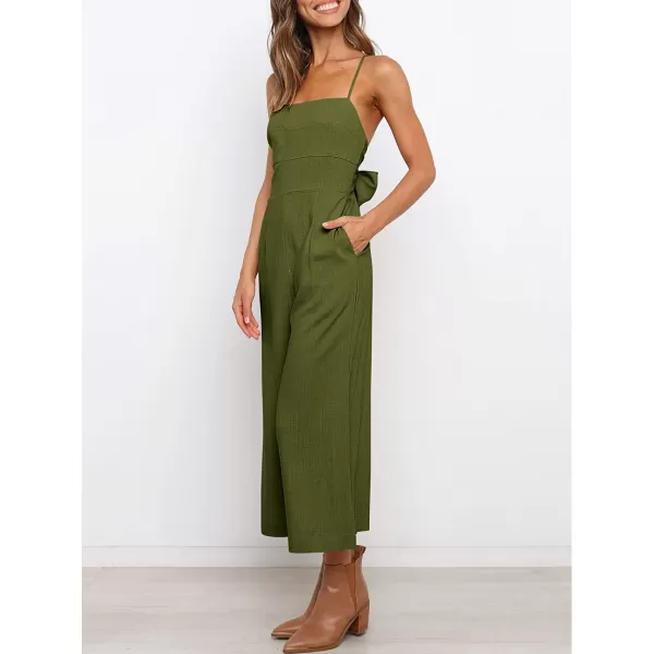 imageANRABESS Womens Summer Spaghetti Strap Tie Back Sleeveless Dressy High Waist Wide Leg Jumpsuit Rompers PocketsArmy Green