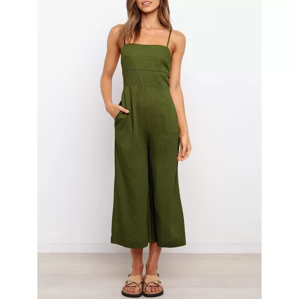 imageANRABESS Womens Summer Spaghetti Strap Tie Back Sleeveless Dressy High Waist Wide Leg Jumpsuit Rompers PocketsArmy Green