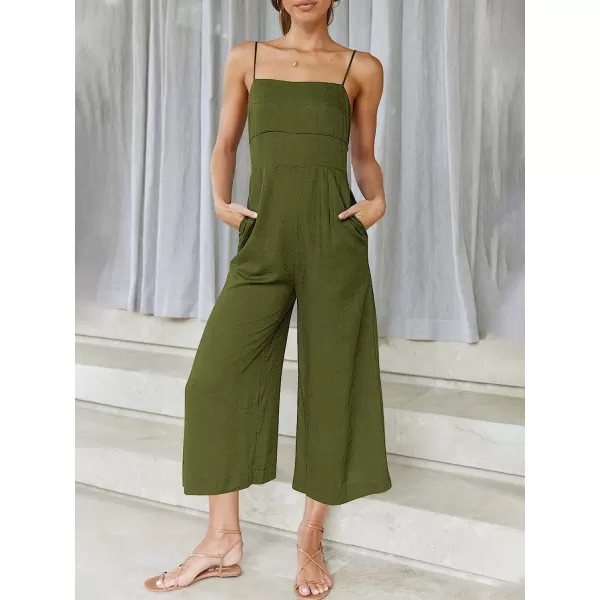 imageANRABESS Womens Summer Spaghetti Strap Tie Back Sleeveless Dressy High Waist Wide Leg Jumpsuit Rompers PocketsArmy Green