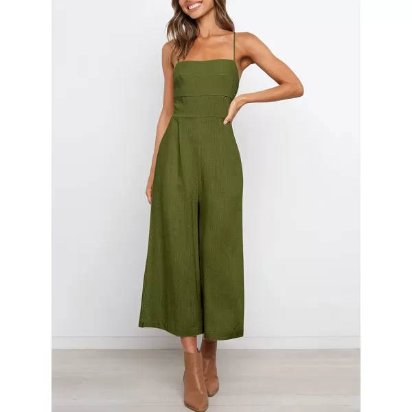 imageANRABESS Womens Summer Spaghetti Strap Tie Back Sleeveless Dressy High Waist Wide Leg Jumpsuit Rompers PocketsArmy Green