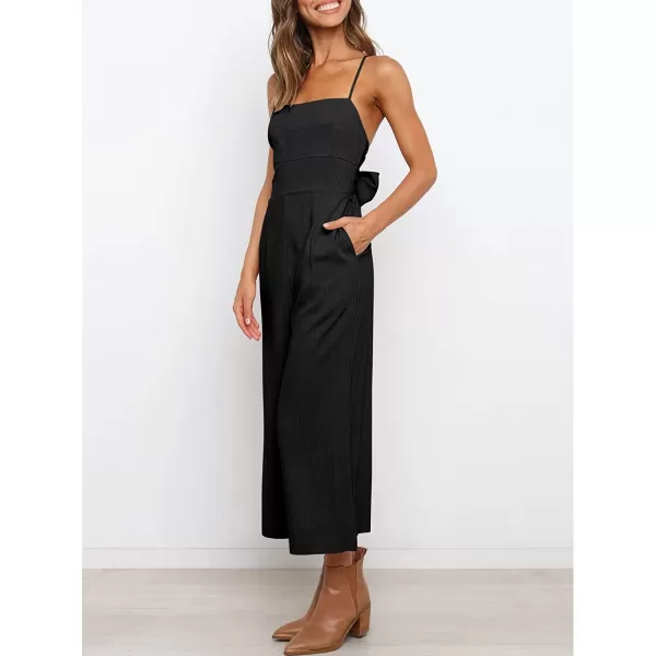 imageANRABESS Womens Summer Spaghetti Strap Tie Back Sleeveless Dressy High Waist Wide Leg Jumpsuit Rompers PocketsBlack