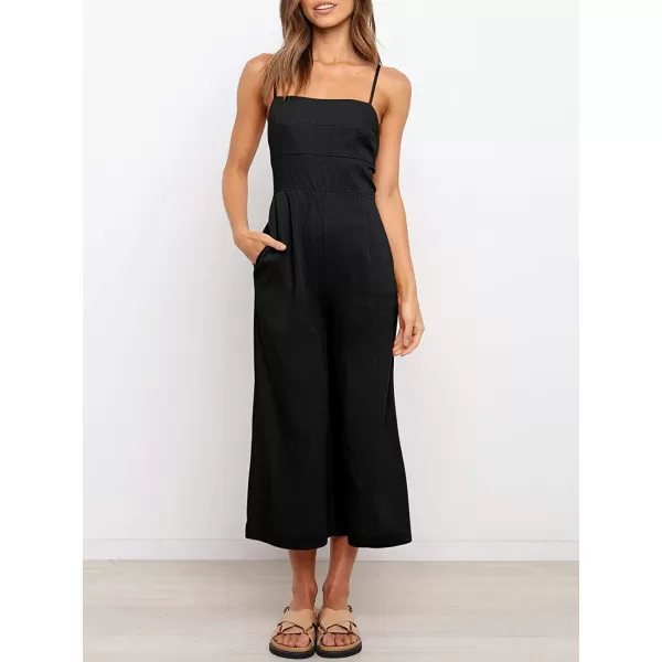 imageANRABESS Womens Summer Spaghetti Strap Tie Back Sleeveless Dressy High Waist Wide Leg Jumpsuit Rompers PocketsBlack
