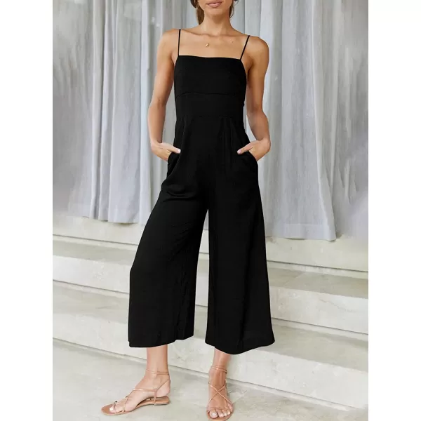 imageANRABESS Womens Summer Spaghetti Strap Tie Back Sleeveless Dressy High Waist Wide Leg Jumpsuit Rompers PocketsBlack