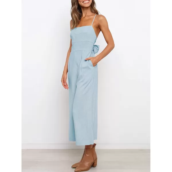 imageANRABESS Womens Summer Spaghetti Strap Tie Back Sleeveless Dressy High Waist Wide Leg Jumpsuit Rompers PocketsBlue