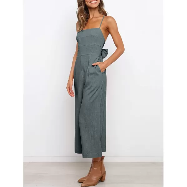 imageANRABESS Womens Summer Spaghetti Strap Tie Back Sleeveless Dressy High Waist Wide Leg Jumpsuit Rompers PocketsDark Gray