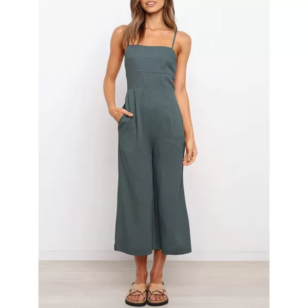imageANRABESS Womens Summer Spaghetti Strap Tie Back Sleeveless Dressy High Waist Wide Leg Jumpsuit Rompers PocketsDark Gray