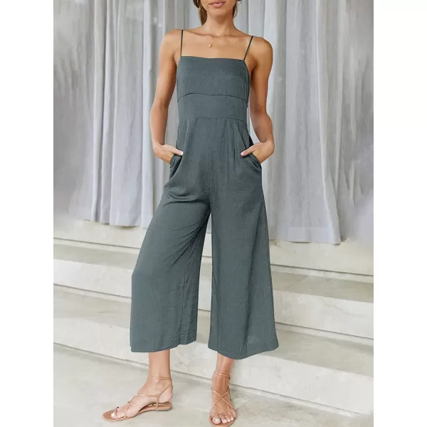 imageANRABESS Womens Summer Spaghetti Strap Tie Back Sleeveless Dressy High Waist Wide Leg Jumpsuit Rompers PocketsDark Gray