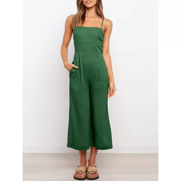 imageANRABESS Womens Summer Spaghetti Strap Tie Back Sleeveless Dressy High Waist Wide Leg Jumpsuit Rompers PocketsForest