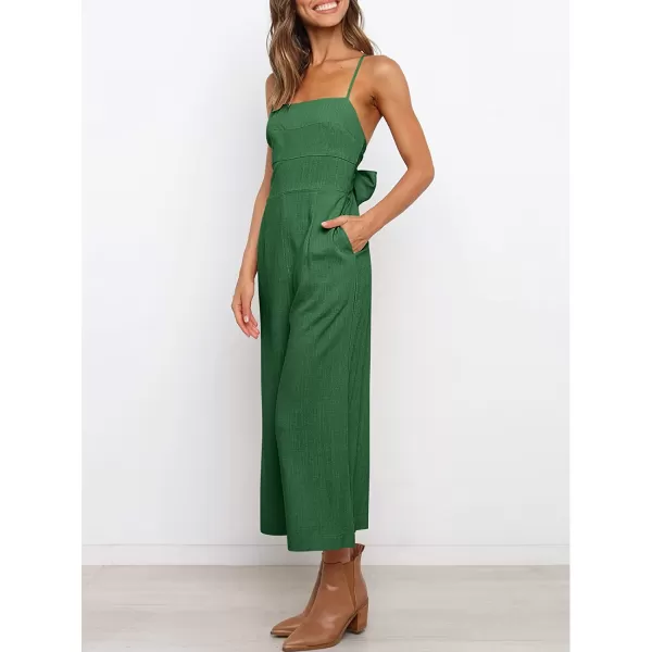 imageANRABESS Womens Summer Spaghetti Strap Tie Back Sleeveless Dressy High Waist Wide Leg Jumpsuit Rompers PocketsForest