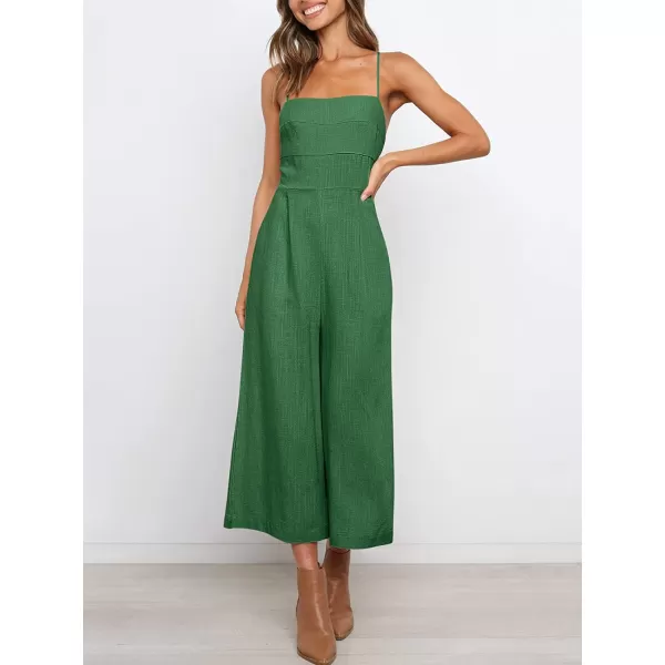 imageANRABESS Womens Summer Spaghetti Strap Tie Back Sleeveless Dressy High Waist Wide Leg Jumpsuit Rompers PocketsForest