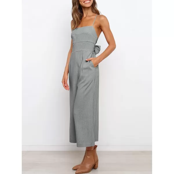 imageANRABESS Womens Summer Spaghetti Strap Tie Back Sleeveless Dressy High Waist Wide Leg Jumpsuit Rompers PocketsGrey