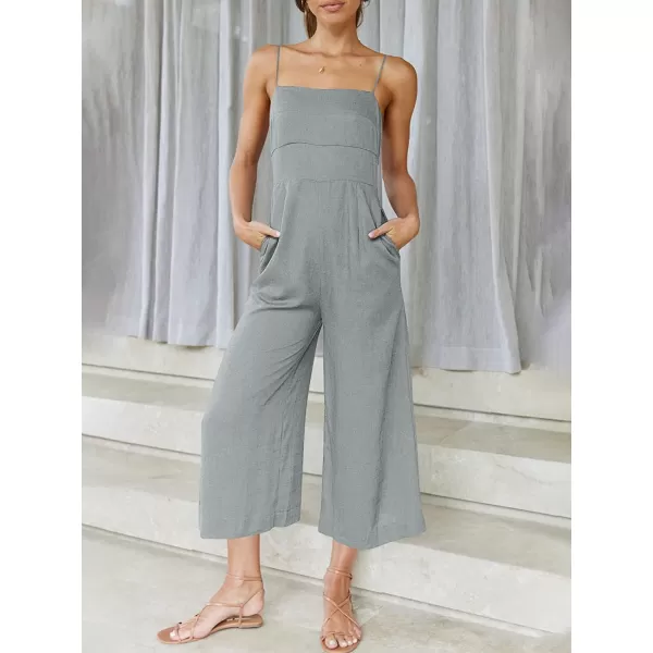 imageANRABESS Womens Summer Spaghetti Strap Tie Back Sleeveless Dressy High Waist Wide Leg Jumpsuit Rompers PocketsGrey