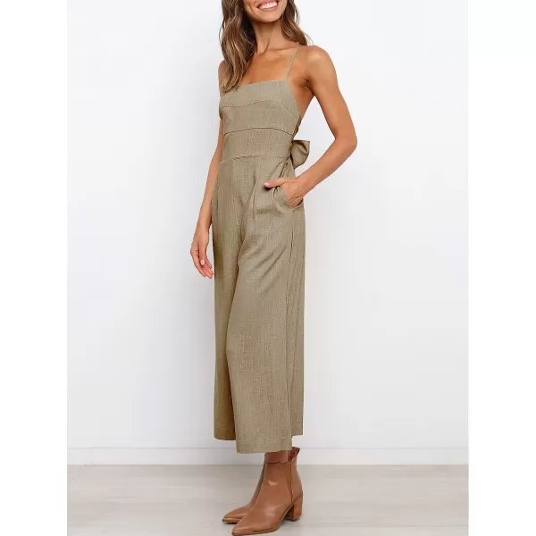 imageANRABESS Womens Summer Spaghetti Strap Tie Back Sleeveless Dressy High Waist Wide Leg Jumpsuit Rompers PocketsKhaki