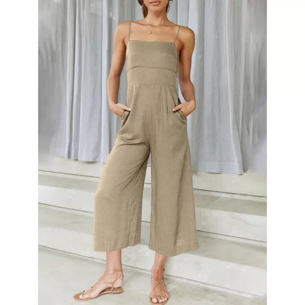 imageANRABESS Womens Summer Spaghetti Strap Tie Back Sleeveless Dressy High Waist Wide Leg Jumpsuit Rompers PocketsKhaki