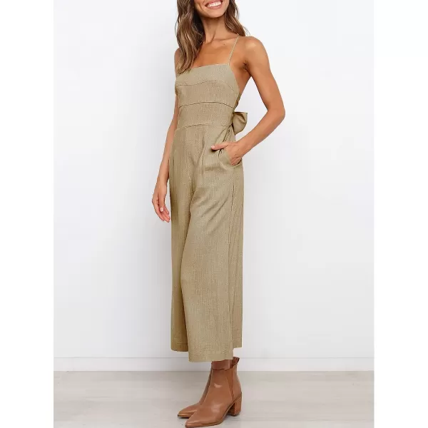 imageANRABESS Womens Summer Spaghetti Strap Tie Back Sleeveless Dressy High Waist Wide Leg Jumpsuit Rompers PocketsLight Brown