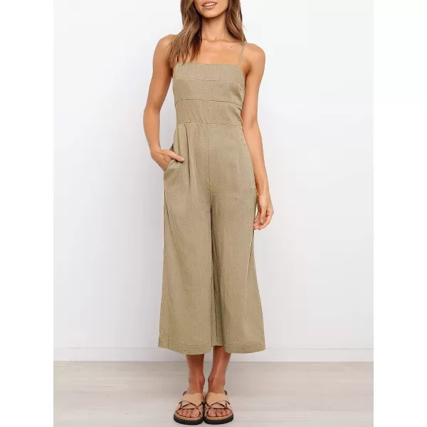imageANRABESS Womens Summer Spaghetti Strap Tie Back Sleeveless Dressy High Waist Wide Leg Jumpsuit Rompers PocketsLight Brown