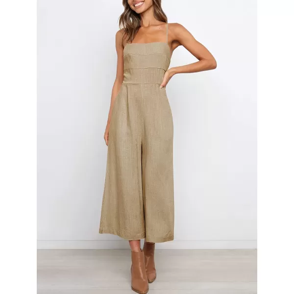imageANRABESS Womens Summer Spaghetti Strap Tie Back Sleeveless Dressy High Waist Wide Leg Jumpsuit Rompers PocketsLight Brown
