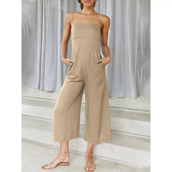 imageANRABESS Womens Summer Spaghetti Strap Tie Back Sleeveless Dressy High Waist Wide Leg Jumpsuit Rompers PocketsLight Brown
