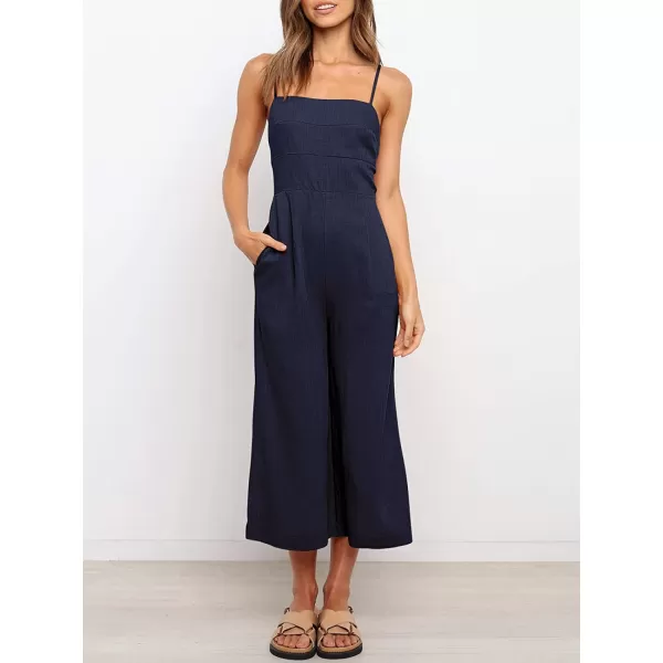 imageANRABESS Womens Summer Spaghetti Strap Tie Back Sleeveless Dressy High Waist Wide Leg Jumpsuit Rompers PocketsNavy Blue