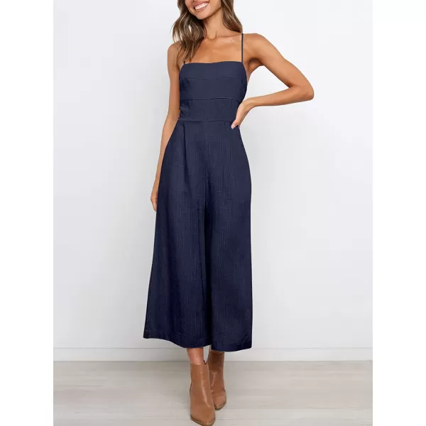 imageANRABESS Womens Summer Spaghetti Strap Tie Back Sleeveless Dressy High Waist Wide Leg Jumpsuit Rompers PocketsNavy Blue
