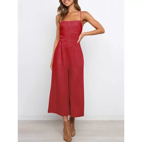 imageANRABESS Womens Summer Spaghetti Strap Tie Back Sleeveless Dressy High Waist Wide Leg Jumpsuit Rompers PocketsRed