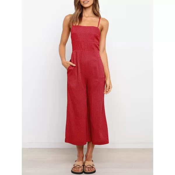 imageANRABESS Womens Summer Spaghetti Strap Tie Back Sleeveless Dressy High Waist Wide Leg Jumpsuit Rompers PocketsRed