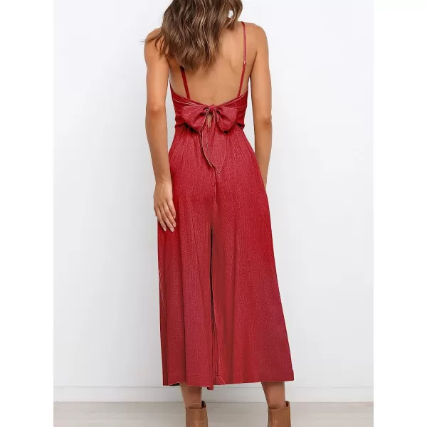 imageANRABESS Womens Summer Spaghetti Strap Tie Back Sleeveless Dressy High Waist Wide Leg Jumpsuit Rompers PocketsRed