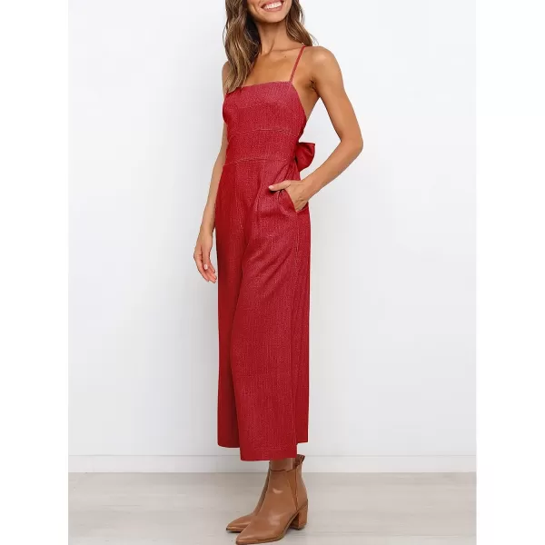 imageANRABESS Womens Summer Spaghetti Strap Tie Back Sleeveless Dressy High Waist Wide Leg Jumpsuit Rompers PocketsRed